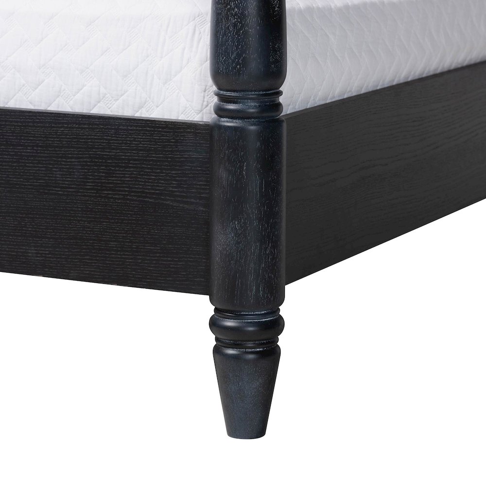 Four-Poster Platform Bed - Sculpted Post Bed Frame, Black, King. Picture 5