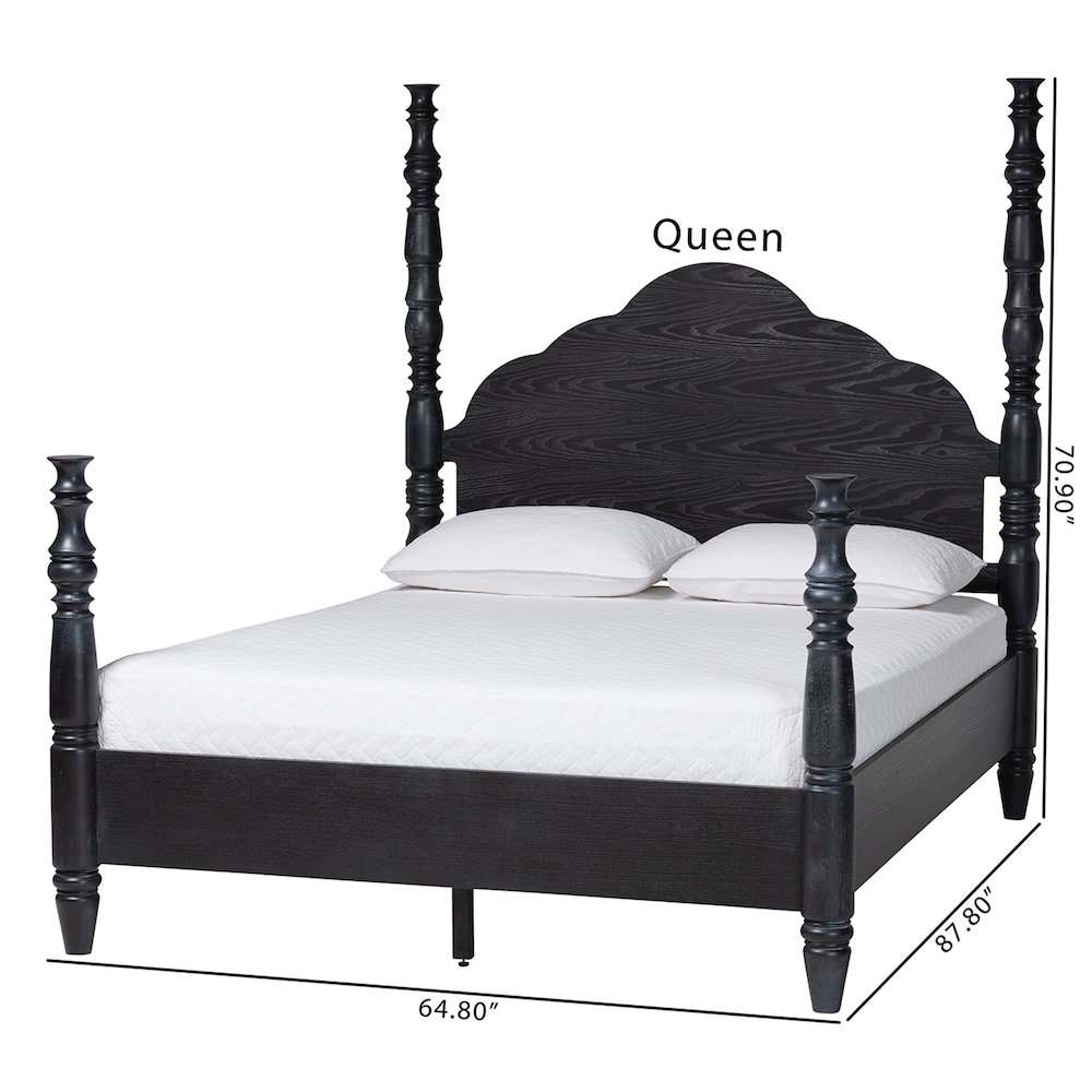 Four-Poster Platform Bed - Sculpted Post Bed Frame, Black, King. Picture 8