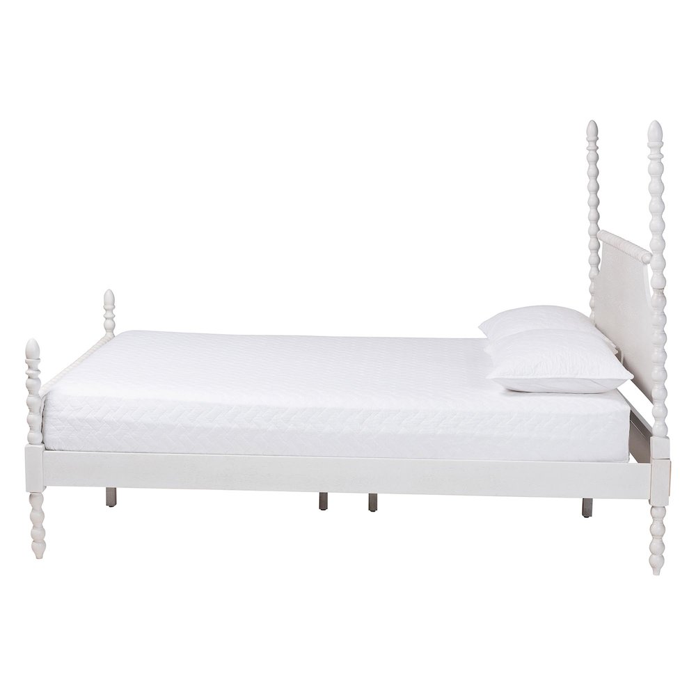 Four-Poster Platform Bed -Wooden Bed Frame with Turned Spindle Posts, White,King. Picture 2