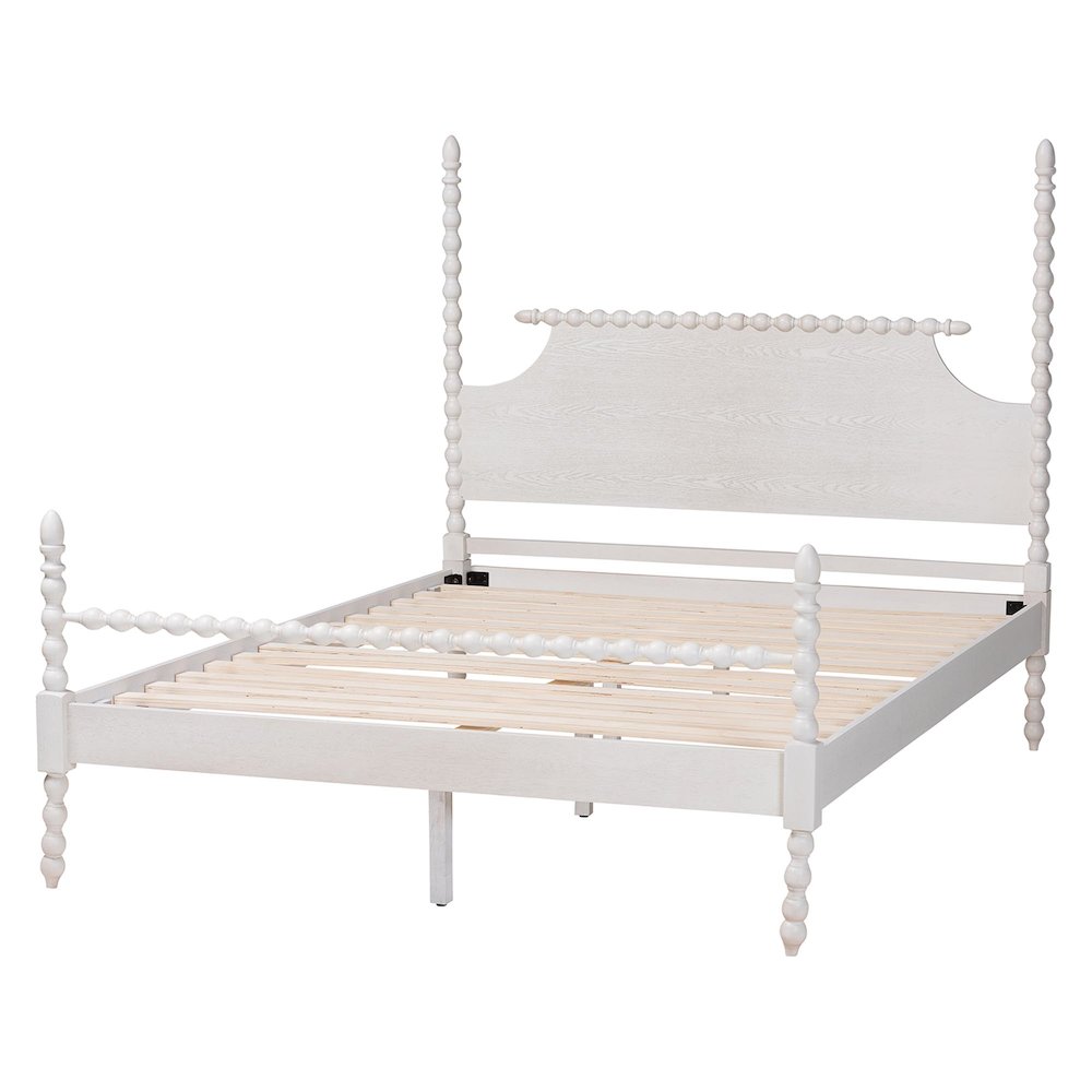 Four-Poster Platform Bed -Wooden Bed Frame with Turned Spindle Posts, White,King. Picture 3