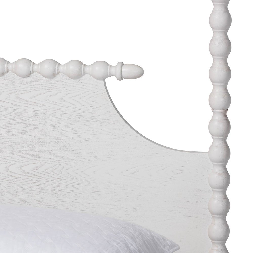 Four-Poster Platform Bed -Wooden Bed Frame with Turned Spindle Posts, White,King. Picture 4