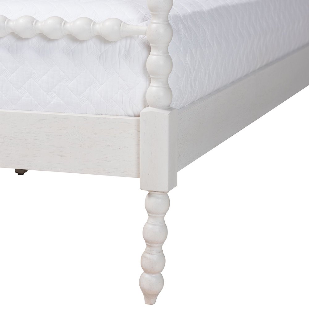 Four-Poster Platform Bed -Wooden Bed Frame with Turned Spindle Posts, White,King. Picture 5