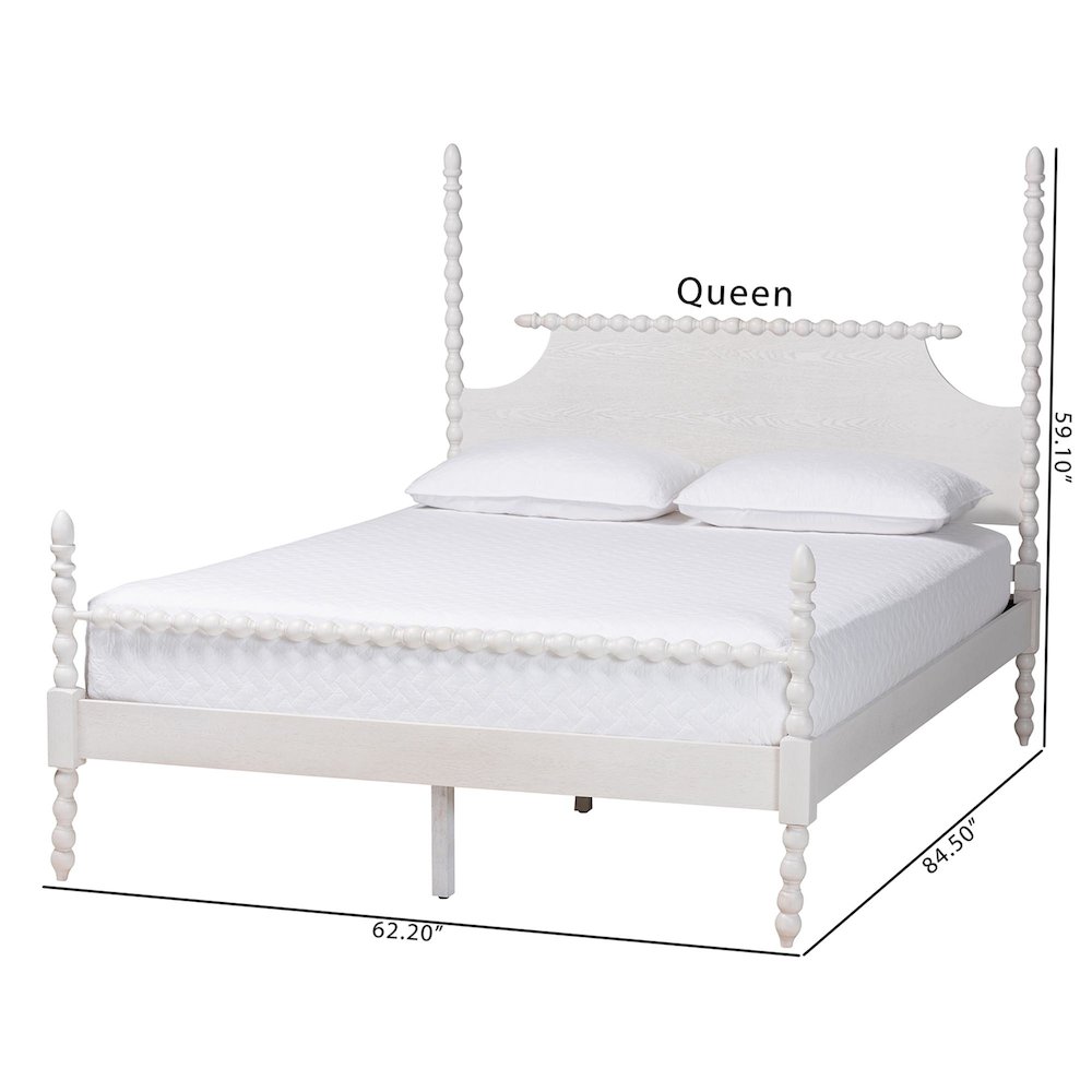 Four-Poster Platform Bed -Wooden Bed Frame with Turned Spindle Posts, White,King. Picture 8
