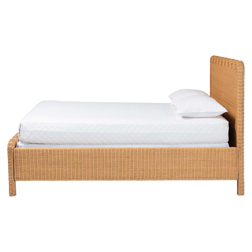 Scalloped Rattan Bed Frame - Handwoven Wicker Headboard and Footboard, King. Picture 2