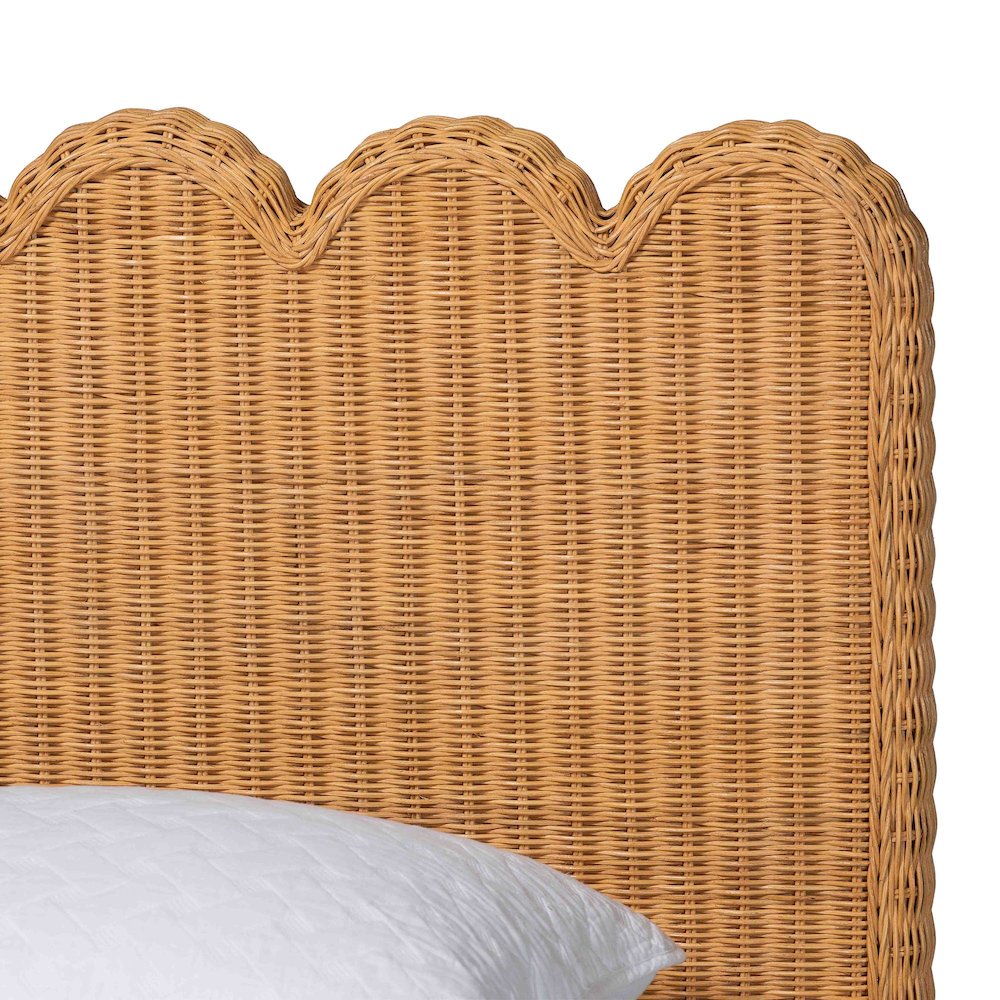 Scalloped Rattan Bed Frame - Handwoven Wicker Headboard and Footboard, King. Picture 4