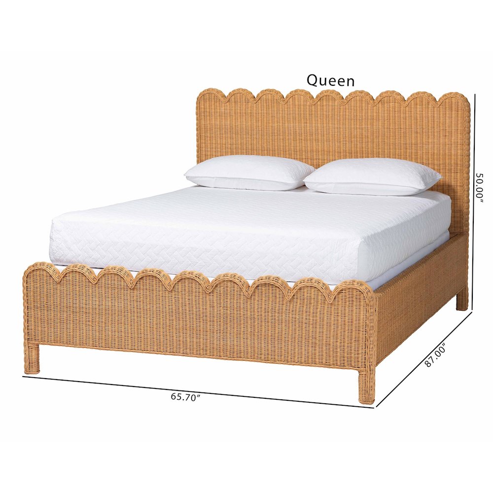 Scalloped Rattan Bed Frame - Handwoven Wicker Headboard and Footboard, King. Picture 8