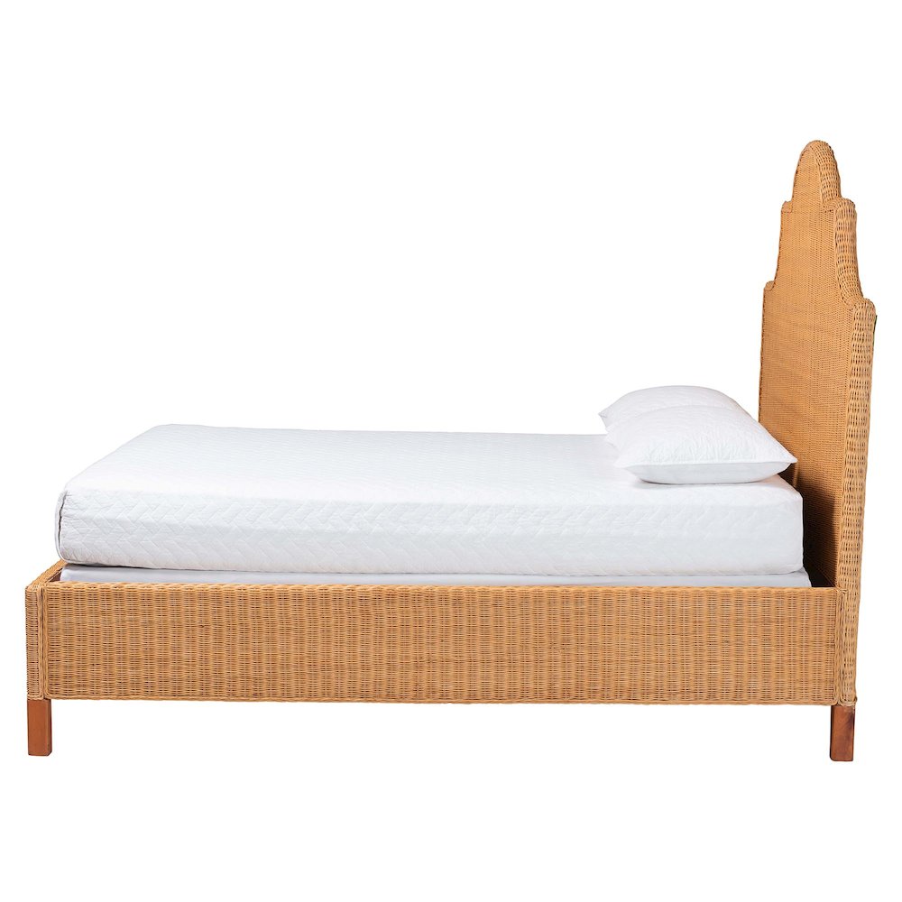 Natural Rattan Bed - Coastal Boho Bed Frame with Scalloped Headboard, King. Picture 2