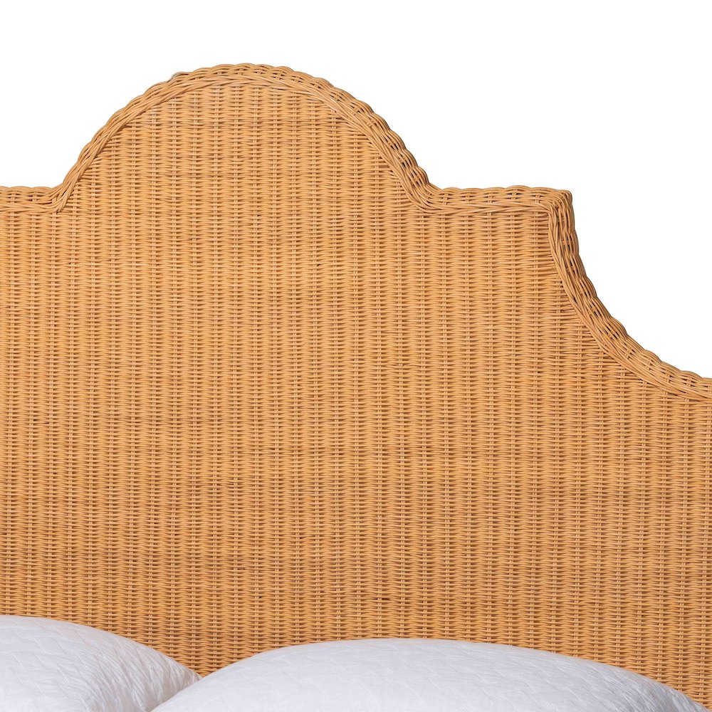 Natural Rattan Bed - Coastal Boho Bed Frame with Scalloped Headboard, King. Picture 4
