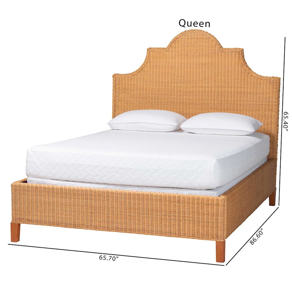Natural Rattan Bed - Coastal Boho Bed Frame with Scalloped Headboard, King. Picture 8