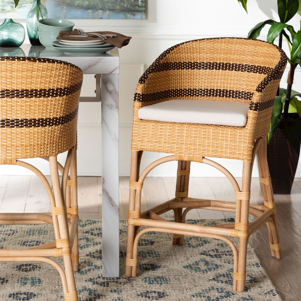 Rattan Counter Stool with Cushion-Barrel-Back Counter Chair with Synthetic Woven. Picture 10