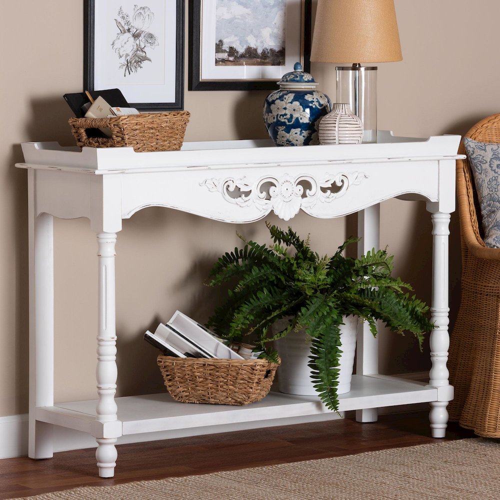 Distressed Console Table - Vintage-Inspired White Accent Table. Picture 10
