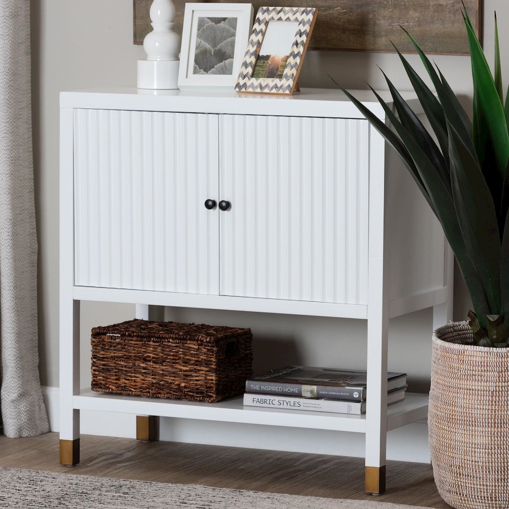 Aiden Fluted 2-Door Accent Storage Cabinet with Open Shelf and Raised Legs. Picture 10