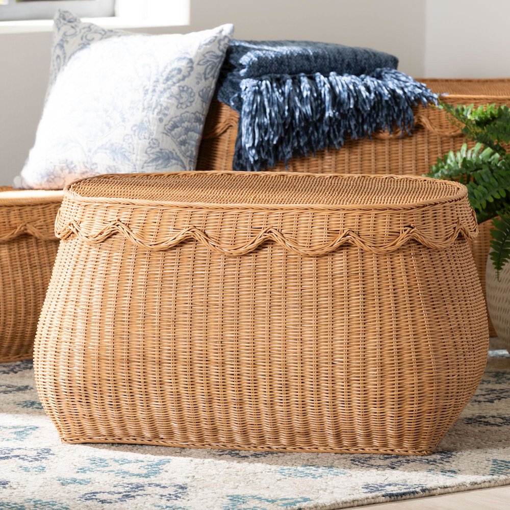 Ayleen Natural Rattan Basket - Handwoven Storage Box, Boho Coastal Decor, Medium. Picture 7