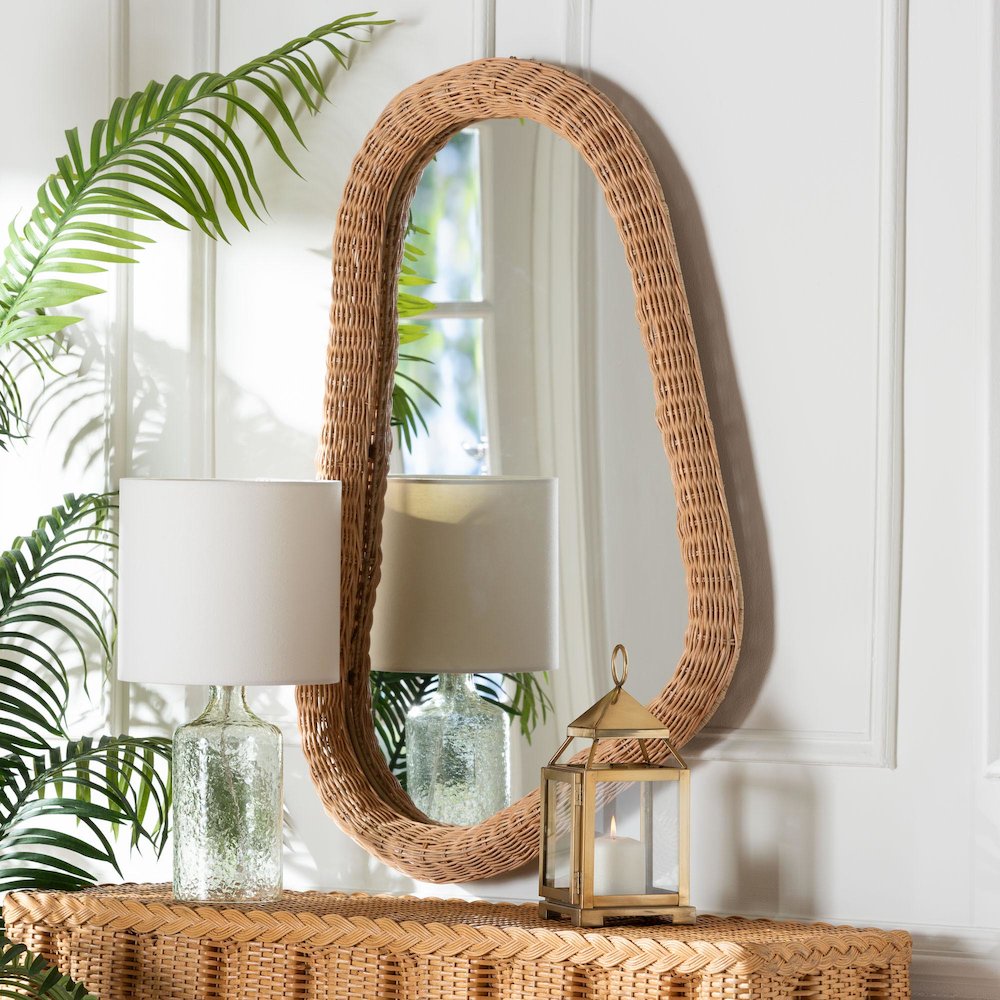 Ulrica Natural Rattan Wall Mirror - Handwoven Wicker Irregular Shape Mirror. Picture 5