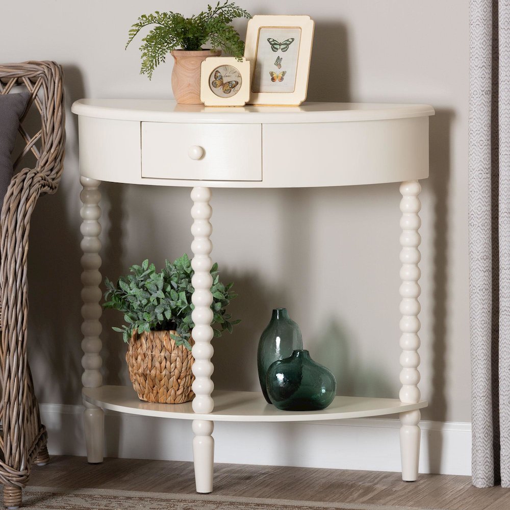 Raynera Bobbin-Leg Demilune Console Table - Half-Moon Accent Table. Picture 9