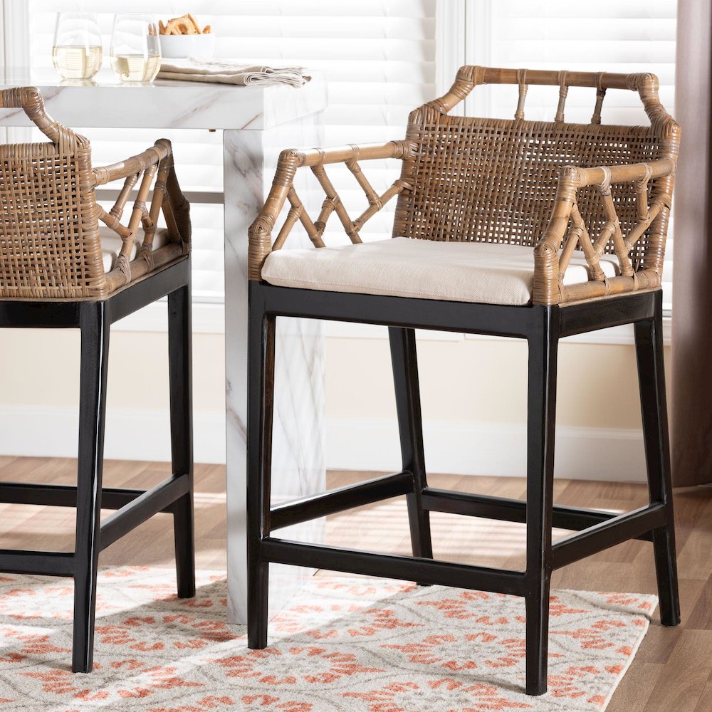 Abiel Natural Rattan Counter Stool with Arms, Removable Cushion. Picture 8