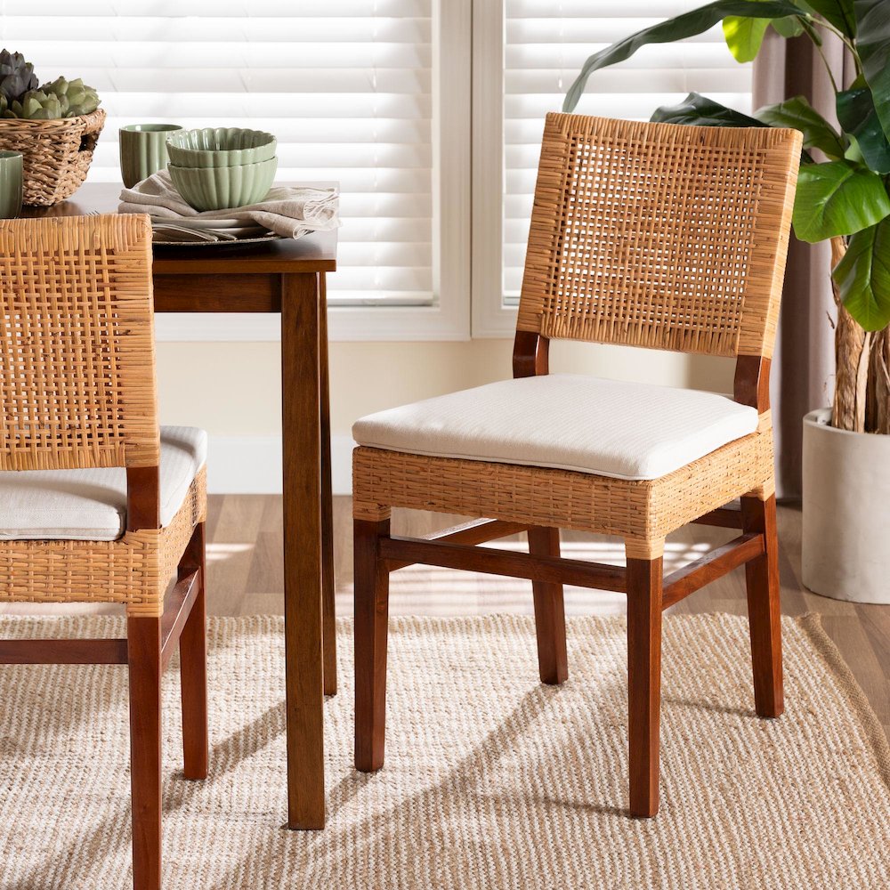 Rattan Dining Chair with Cushion - Handwoven Wicker Side Chair. Picture 10