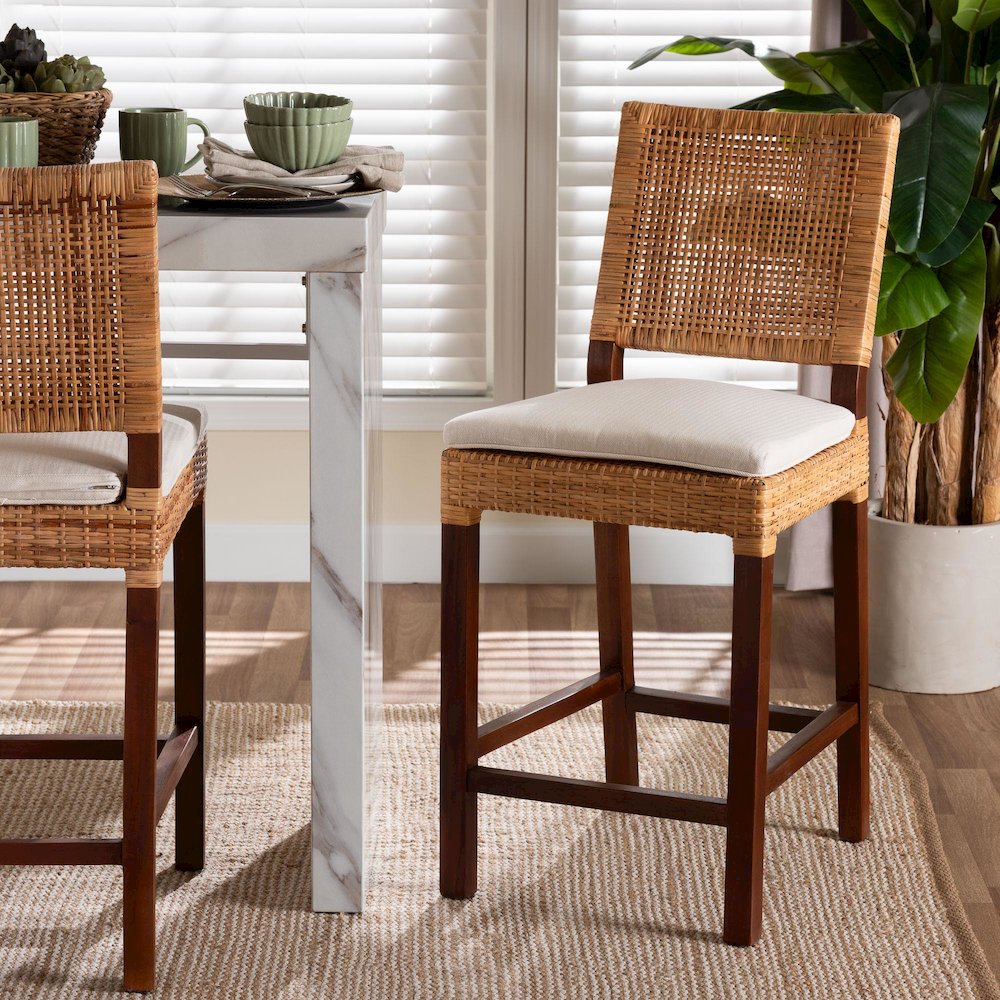 Natural Rattan Counter Stool with Cushion - Handwoven Wicker Stool. Picture 10