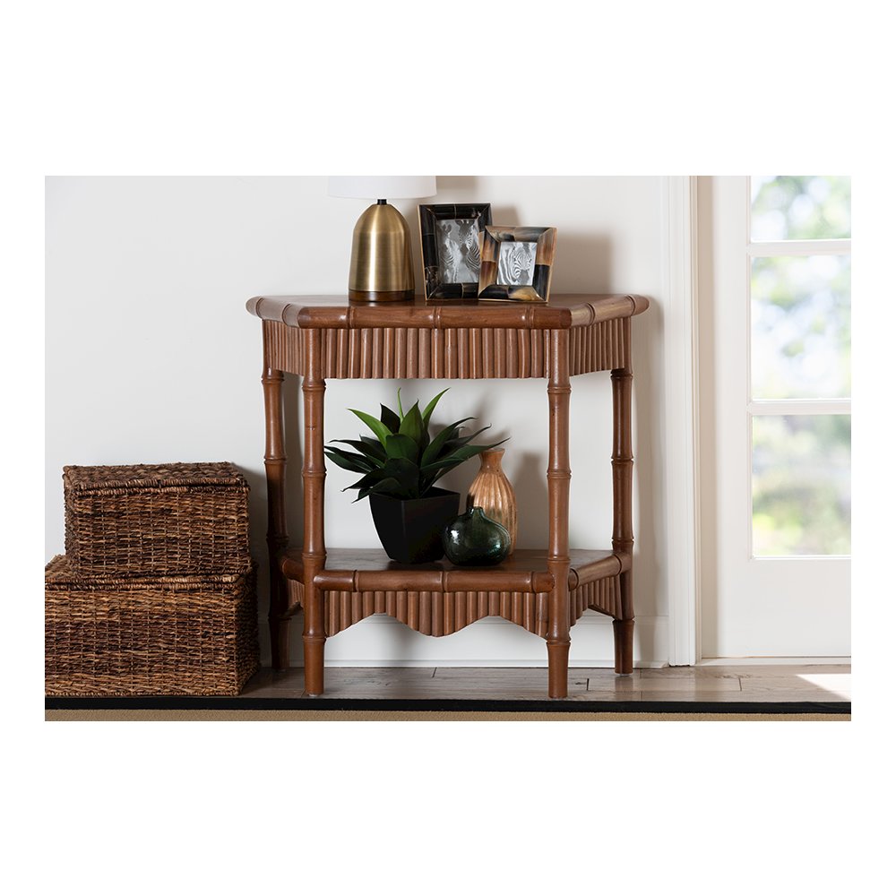 Alessa Mahogany Wood Console Table with Bamboo Motif, 2-Tier, 32 in.. Picture 9
