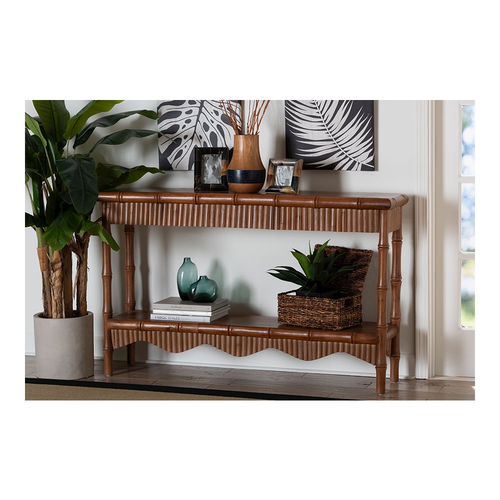 Alessa Mahogany Wood Console Table with Bamboo Motif, 2-Tier, 54 in.. Picture 8