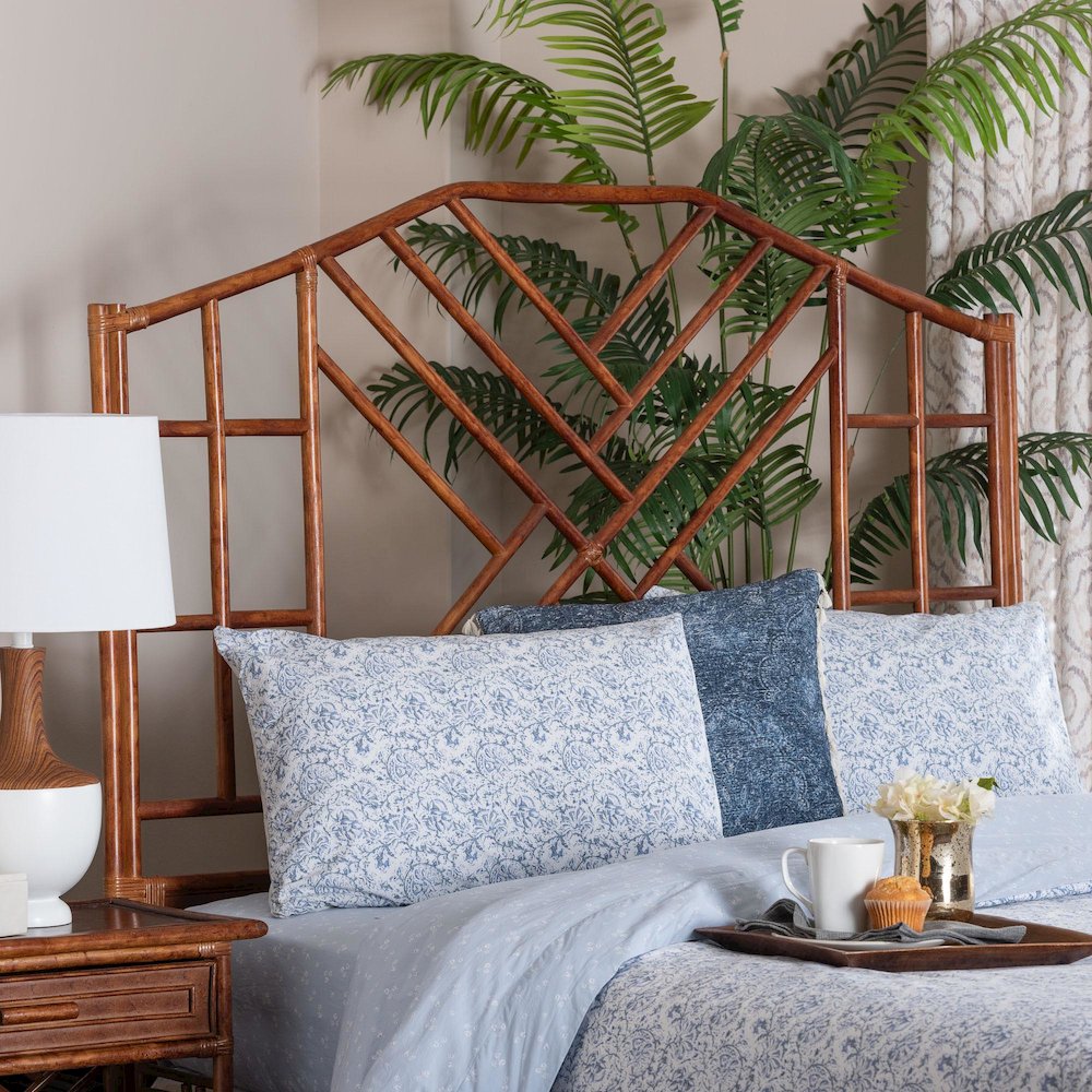 Marbled Tortoise Natural Rattan Headboard, Boho Style Bedroom Backdrop, Queen. Picture 2