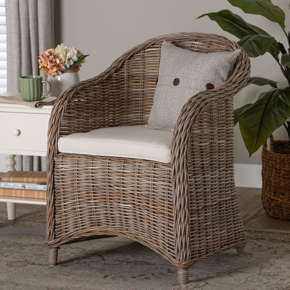 Amanda Natural Rattan Armchair - Handwoven Wicker Barrel Chair. Picture 7