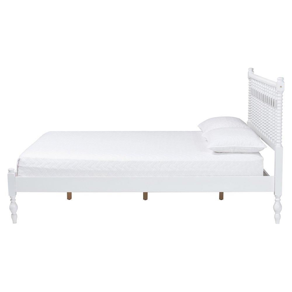 Platform Bed - Turned Bed Frame with Headboard and Sculpted Legs, White, Queen. Picture 3
