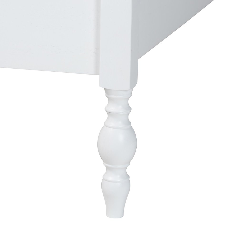 Platform Bed - Turned Bed Frame with Headboard and Sculpted Legs, White, Queen. Picture 6