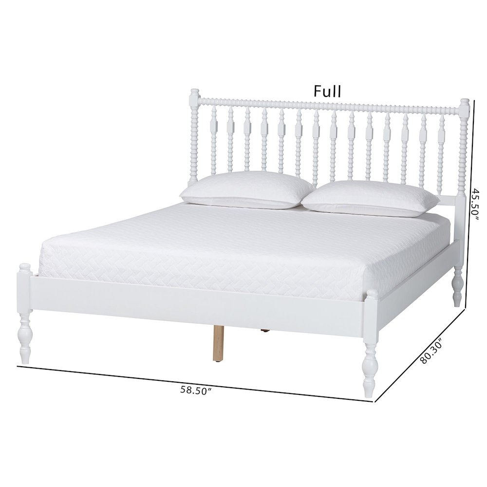 Platform Bed - Turned Bed Frame with Headboard and Sculpted Legs, White, Queen. Picture 9