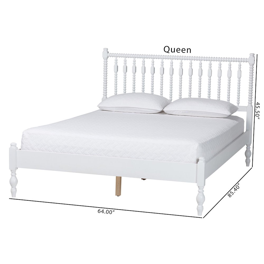 Platform Bed - Turned Bed Frame with Headboard and Sculpted Legs, White, Queen. Picture 10