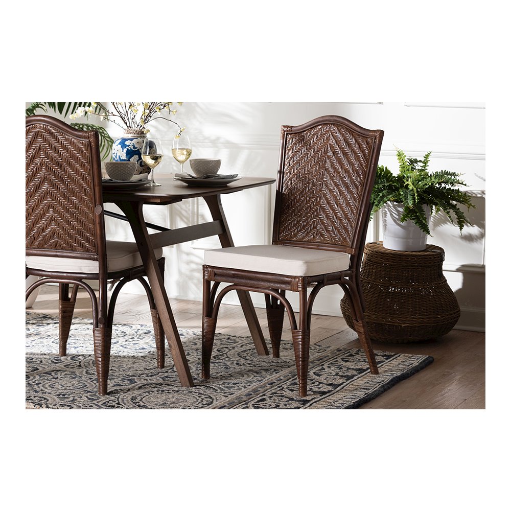 Mahdis Rattan 2-Piece Dining Chair Set with Cushion, Chevron Back. Picture 8