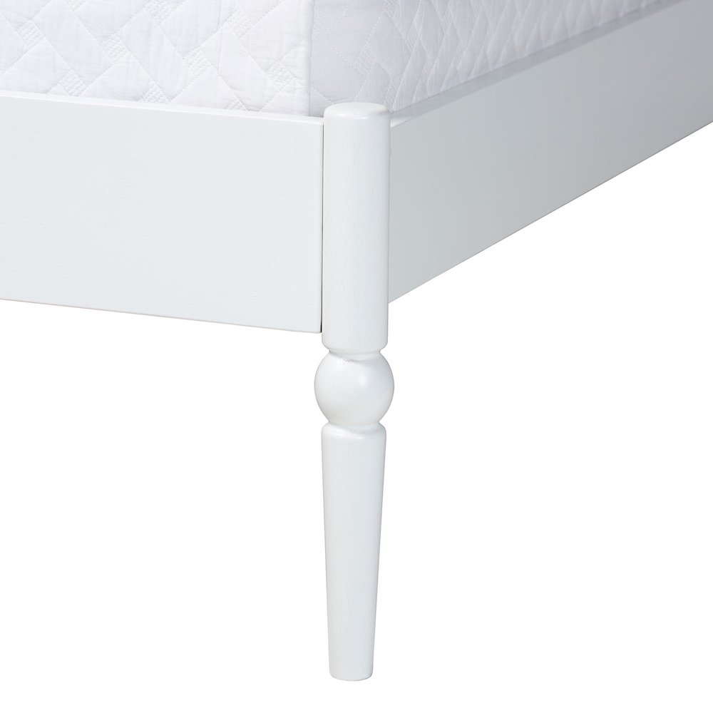 Platform Bed Frame with Scalloped Headboard and Turned Posts, White, King. Picture 6