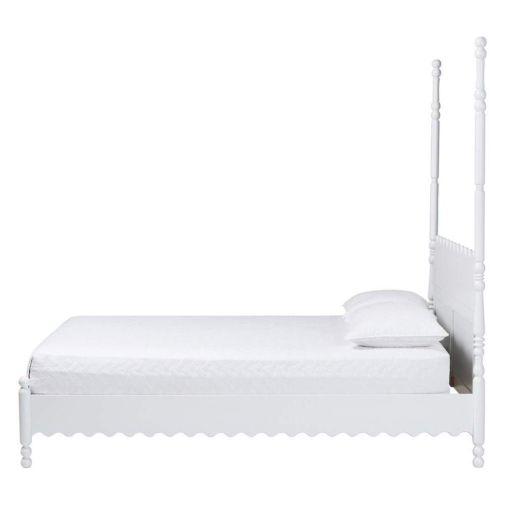 Platform Bed Frame with Scalloped Design and Turned Posts, White, King. Picture 3
