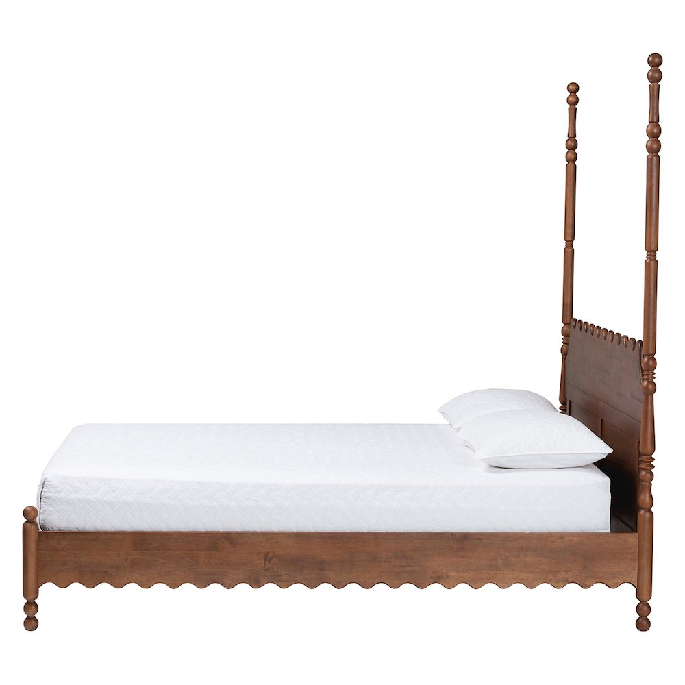 Platform Bed Frame with Scalloped Design and Turned Posts, Walnut Brown, King. Picture 3