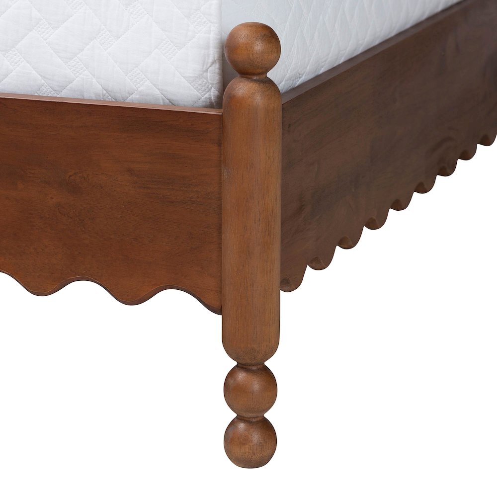Platform Bed Frame with Scalloped Design and Turned Posts, Walnut Brown, King. Picture 6