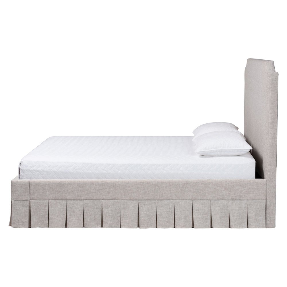 Platform Bed with Pleated Skirt, Upholstered Bed Frame, Panel Headboard, King. Picture 3