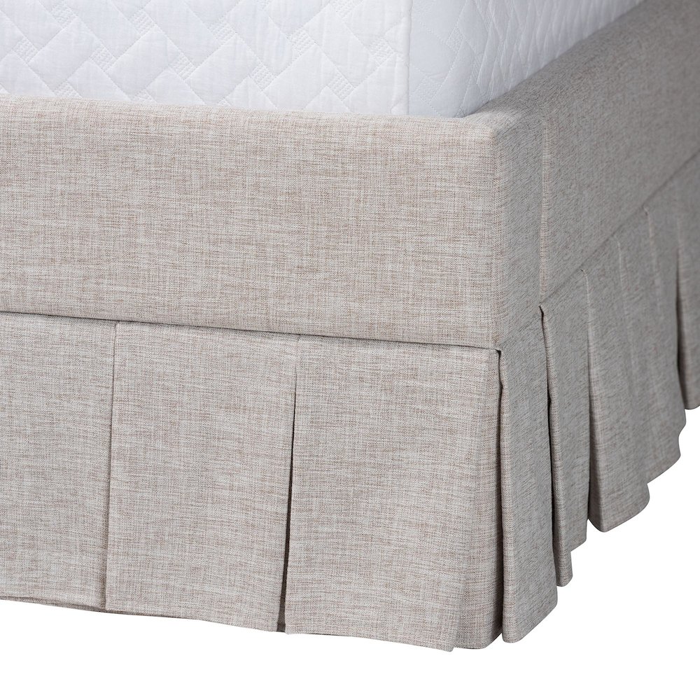 Platform Bed with Pleated Skirt, Upholstered Bed Frame, Panel Headboard, King. Picture 6