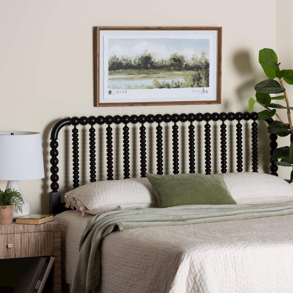 Finley Turned Bobbin Headboard - Spindle Design, Farmhouse, Queen, Black. Picture 4