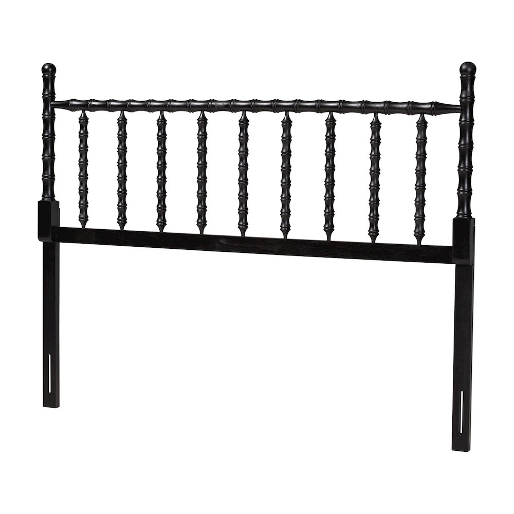 Edaline Bamboo Motif Headboard - Turned Spindle Design, Boho, Queen, Black. Picture 1