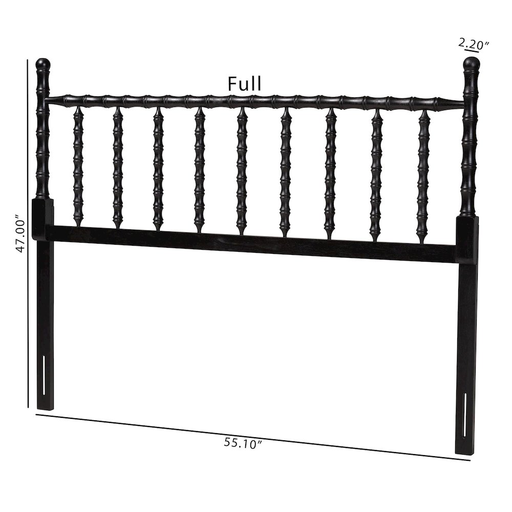 Edaline Bamboo Motif Headboard - Turned Spindle Design, Boho, Queen, Black. Picture 5