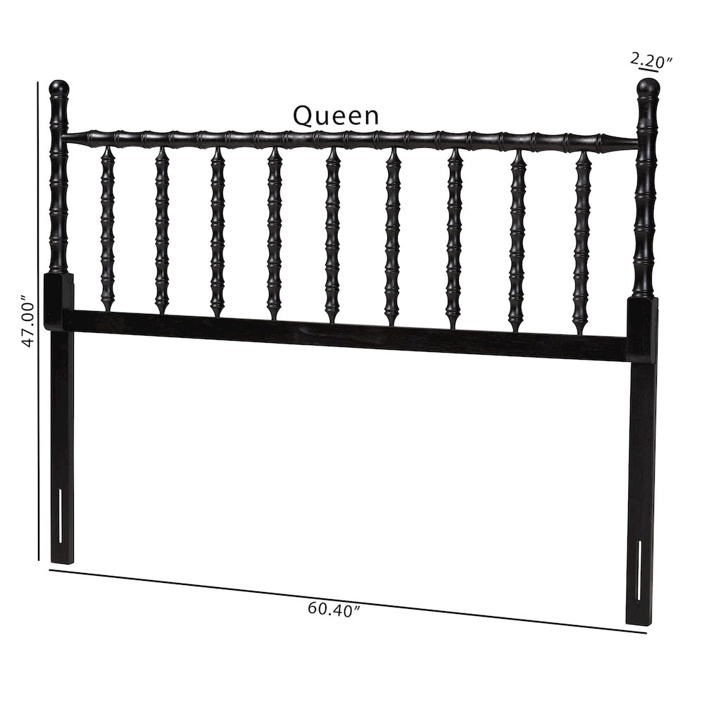 Edaline Bamboo Motif Headboard - Turned Spindle Design, Boho, Queen, Black. Picture 6