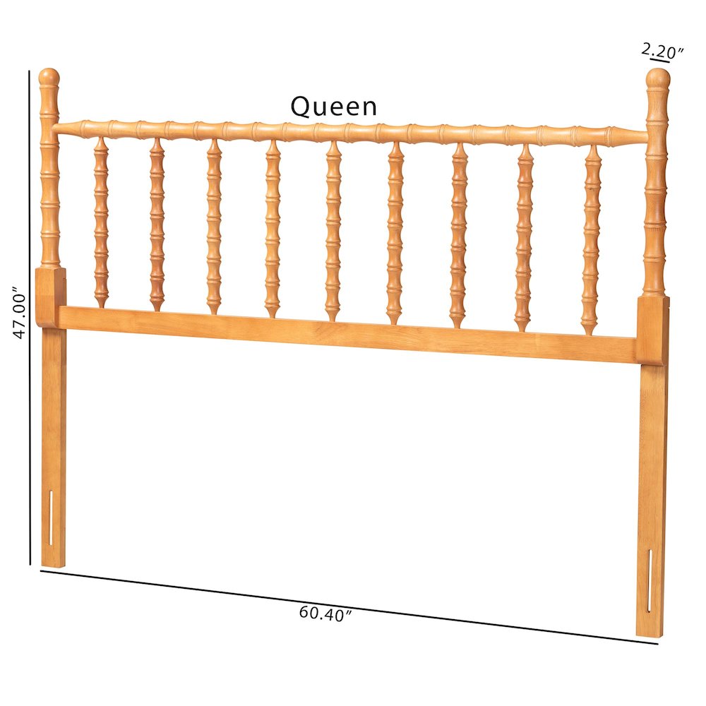 Edaline Bamboo Motif Headboard - Turned Spindle Design, Boho, Queen, Oak Brown. Picture 6