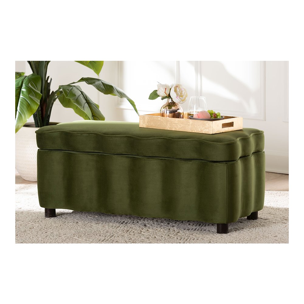 Baxton Studio Paulina Velvet Storage Bench, Scalloped, Moss Green. Picture 10