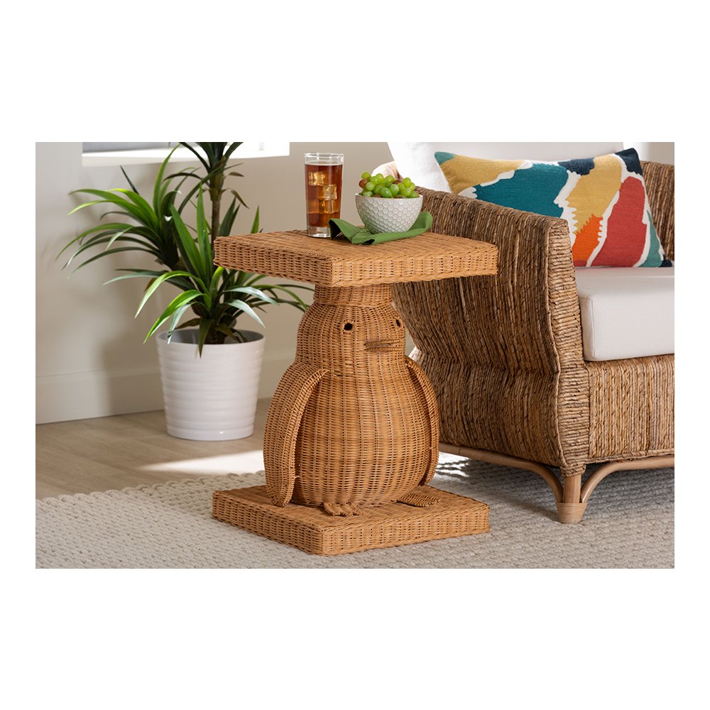 Pembroke Penguin Rattan End Table, Handwoven Sculptural Accent Table. Picture 9