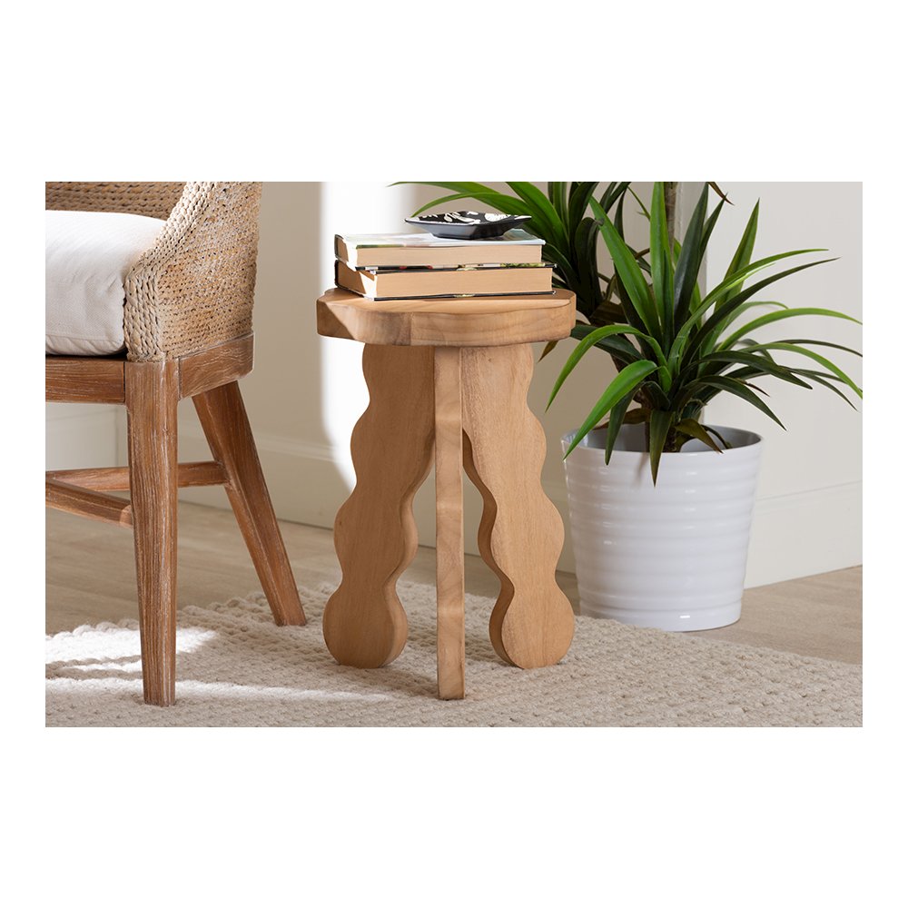 Sino Acacia Wood Multipurpose Accent Stool with Wavy Tripod Base. Picture 8