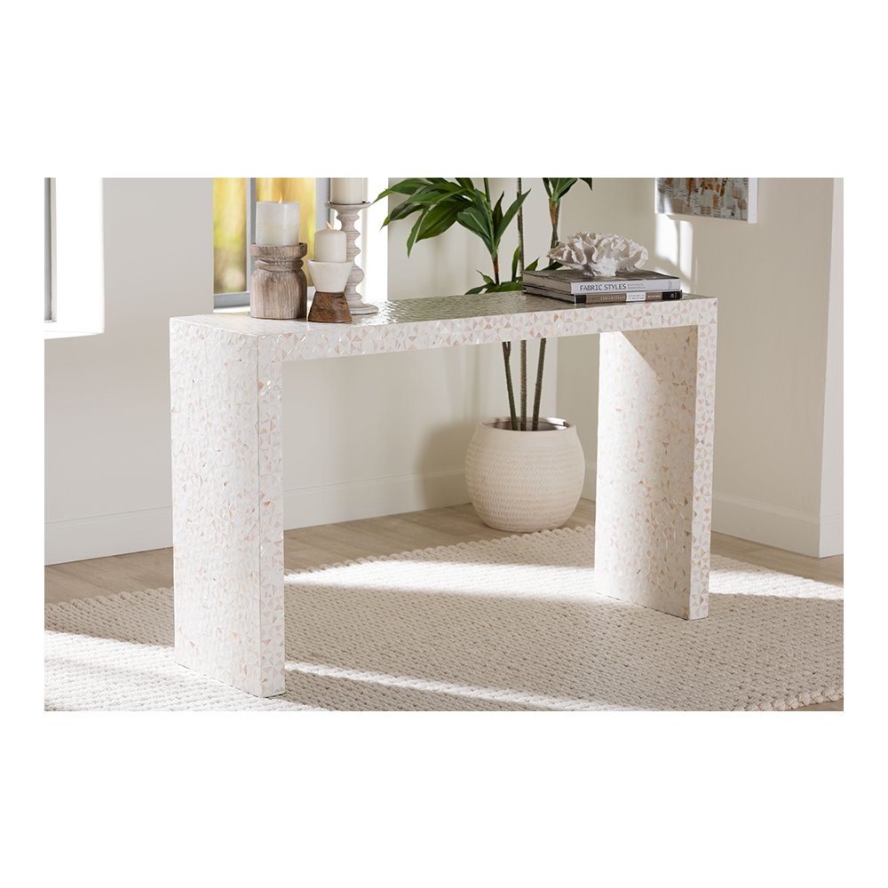 Magara Capiz Shell Waterfall Console Table with Textured Inlay. Picture 8