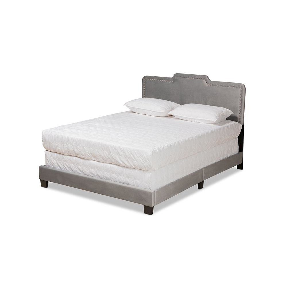 Glam Grey Velvet Fabric Upholstered Queen Size Panel Bed. Picture 1