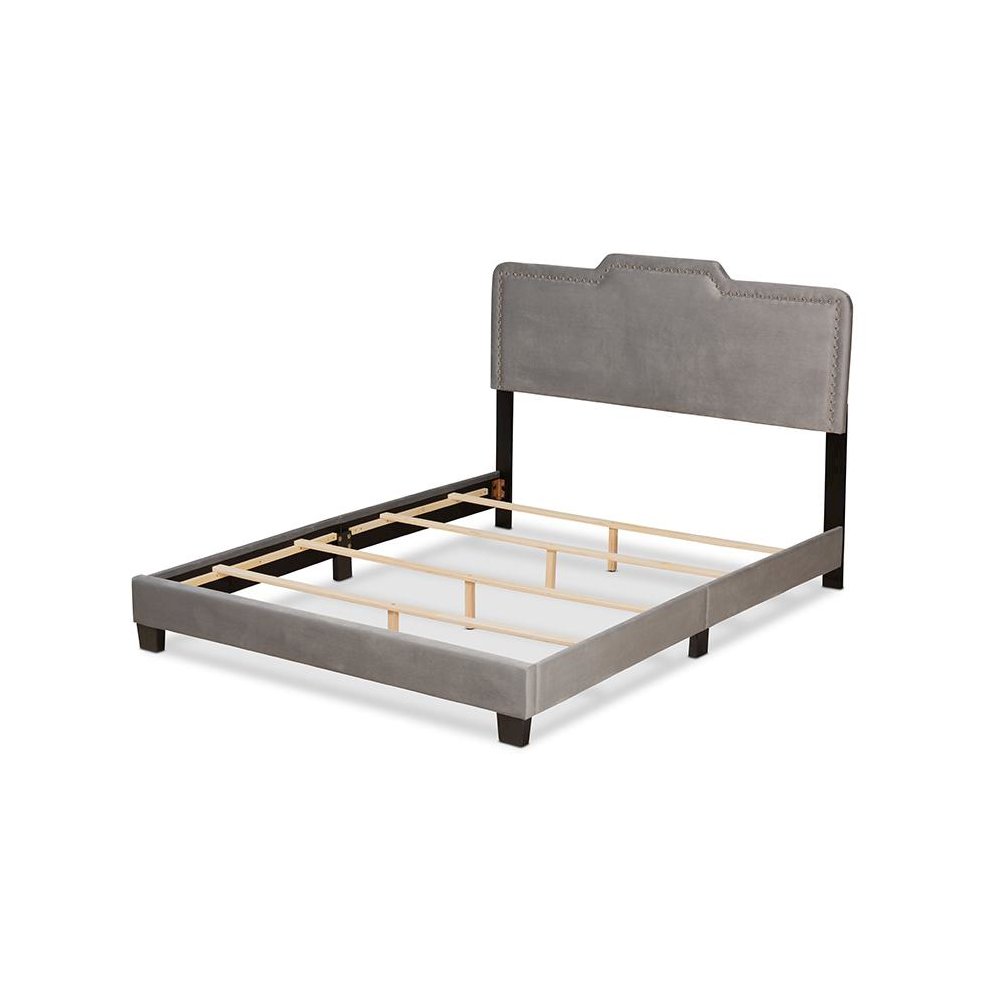 Glam Grey Velvet Fabric Upholstered Queen Size Panel Bed. Picture 3