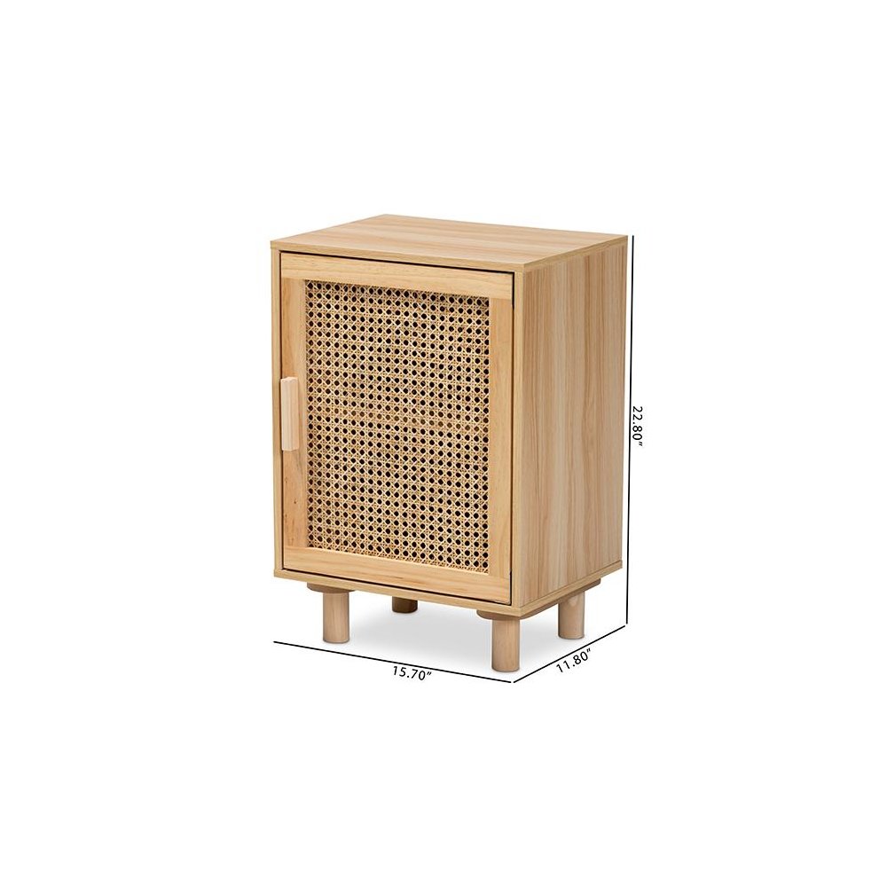Rattan and Natural Brown Finished Wood 1-Door End Table. Picture 10