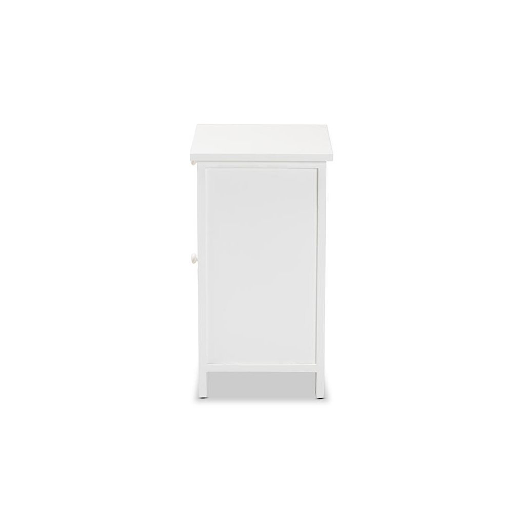 Sariah Mid-Century Modern White Finished Wood and Rattan 2-Door End Table. Picture 4